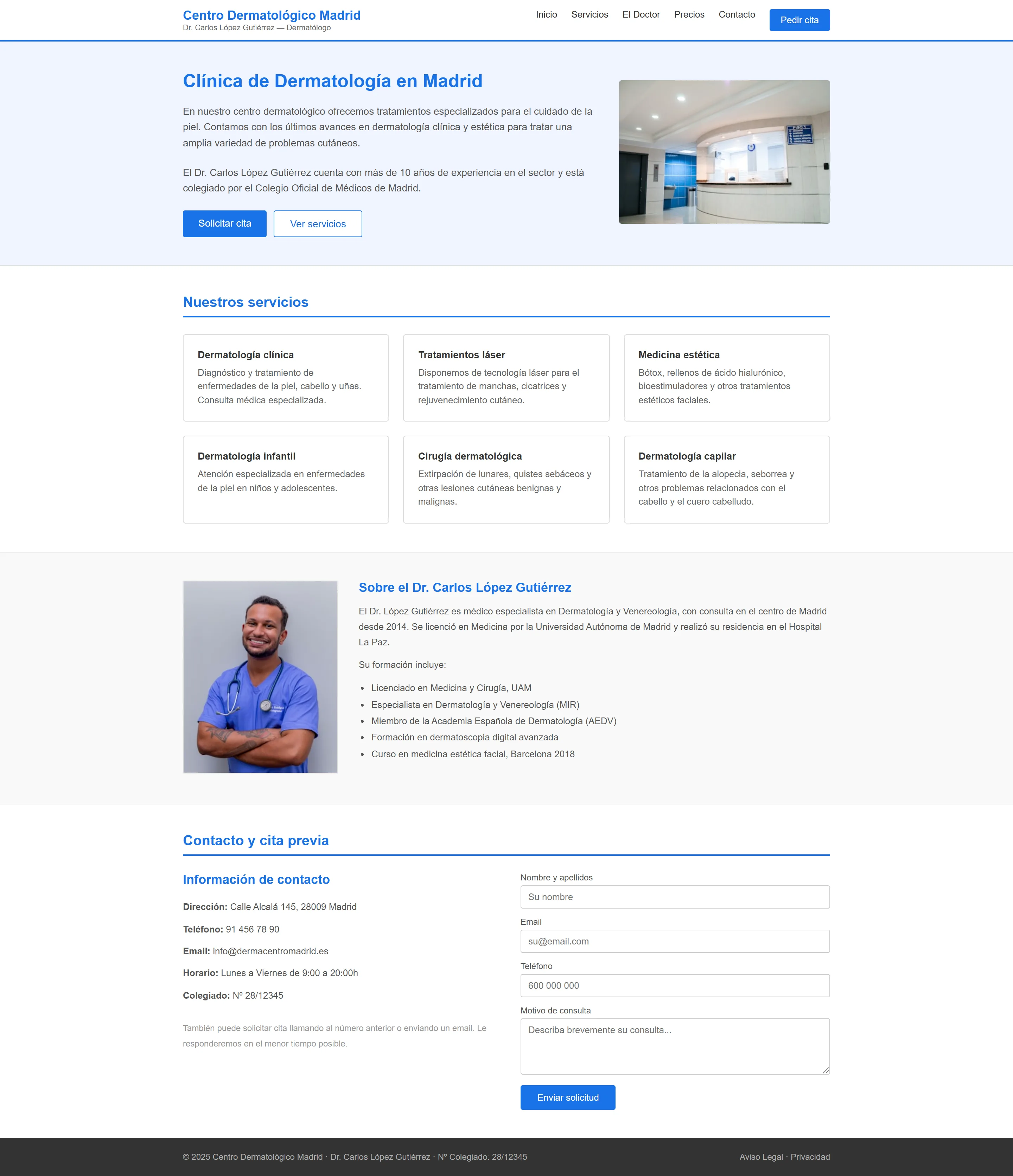Landing page antes — Clínica Dermatológica