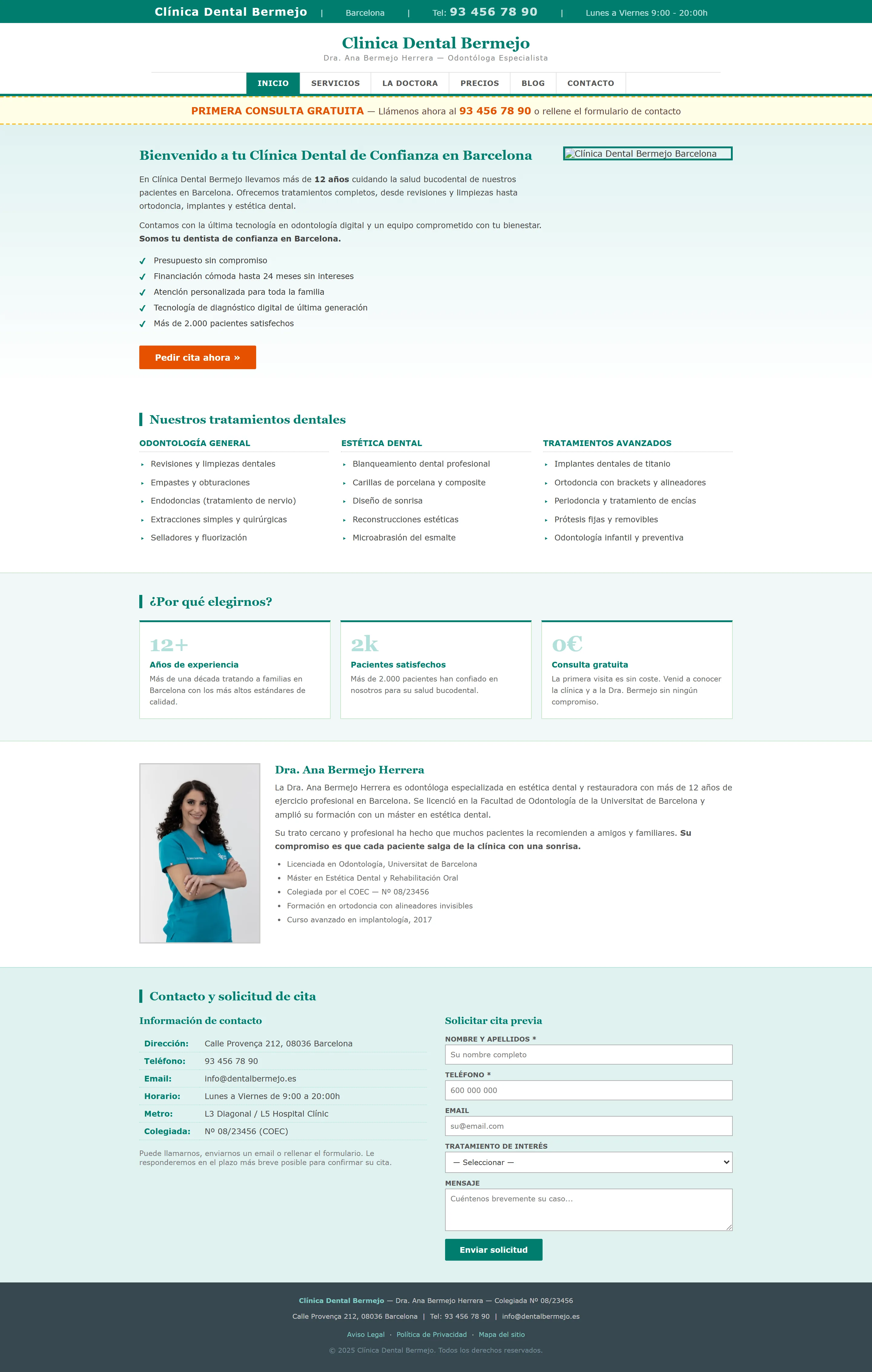 Landing page antes — Clínica Dental